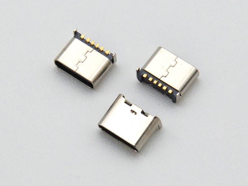 TYPE-C 16P 母座 板上两脚插 5.65MM 间距 L=6.8MM CH=1.63MM带中夹片